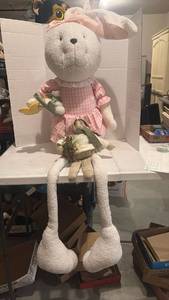 lot 3552 image: Large Decorative Bunny Doll with Pink Gingham Dress and Small Bunny
