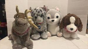 lot 3558 image: Lot of 4 Stuffed Animal Plush Toys - Reindeer, Snow Leopard, Husky & Dog