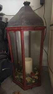 lot 3702 image: Large Decorative Floor Lantern with Metal Roof and Glass Panels