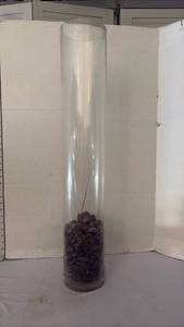 lot 3703 image: Tall Clear Glass Cylinder Vase with Rocks