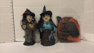 lot 3718 image: Halloween Witch Figurines and Witch Costume Hat