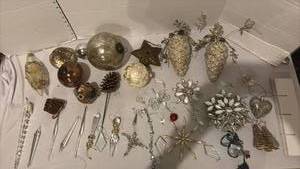 lot 3729 image: Large Collection of Gold and Silver Christmas Tree Ornaments & Tree Topper