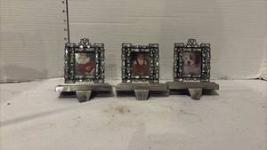 lot 3731 image: Jeweled Photo Frame Christmas Stocking Holders Set of 3