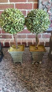 lot 4003 image: Faux boxwood topiaries 18 inches tall
