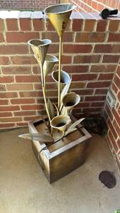 lot 4010 image: Metal tiered flower water fountain all contained 46x13.5x13.5