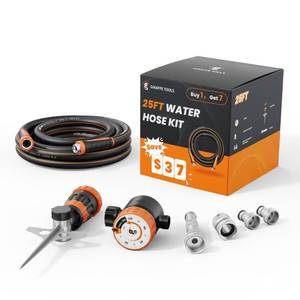 lot 6547 image: Giraffe Tools Garden Hose 58, Water Hose Heavy Duty, Flexible, Lightweight Hybrid Hose with Swivel Handle, with Water Timer Nozzle and Yard Sprinkler, 25ft Male to Female Fittings, Burst 600 PSI