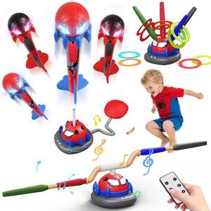 lot 6549 image: Spider 3-in-1 Rocket Launcher for Kids 4 Cool Spider Rockets, Ring Toss Game, Musical Jump Toys with Remote Control, Outside Yard Indoor Outdoor Sports Toys for Boys Girls 3 4 5 6 7 8 9 10 Year Old