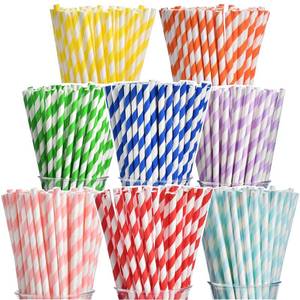 lot 6554 image: ALINK 200-Pack Biodegradable Paper Straws, Assorted Rainbow Striped Smoothie Straws for Birthday, Wedding, BridalBaby Shower, Christmas Decorations and Party Supplies