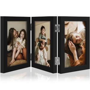 lot 6564 image: decorUhome Triple 4x6 Picture Frame Vertical, Engineered Wood Trifold Photo Frame with Plexiglass for Tabletop Display, 4x6, Black