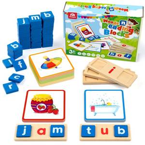 lot 6566 image: Coogam Wooden Short Vowel Reading Letters Sorting Spelling Games, Site CVC Words Learning Flashcards Alphabet Puzzle Montessori Educational Toy Gift for Kids 3 4 5 Years Old