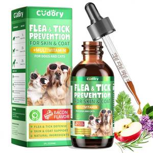 lot 6568 image: Oral Flea & Tick Prevention for Dogs and Cats, Natural Flea and Tick Defense Drops with Multivitamin for Pets - Supports Healthy Skin & Coat - Flea Herbal Drops All Breeds and Sizes - Bacon Flavor