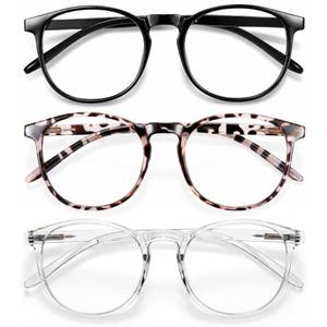 lot 6571 image: IBOANN Chic & Comfy Blue Light Glasses for Women - 3-Pack Round Frames, Screen-Ready Style with UV Protection Coating