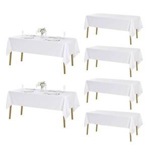 lot 6594 image: Fokitut 6 Pack Rectangle Tablecloth, 60x120 Inch, Stain Resistant and Wrinkle Polyester Table Cloth, Fabric Table Cover for Kitchen Dining, Wedding, Party, Holiday Dinner-White