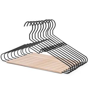 lot 6598 image: Nature Smile Premium Black Matt Metal Suit Clothes Hanger 10 Pack with a Smooth Beech Wood Pants Bar,Unique Coat Hanger Dress Hanger Shirt Hanger