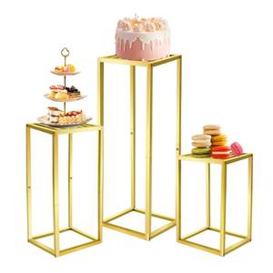 lot 6603 image: TUSPEU Cylinder Pedestal Stands for Party & Plant,3pcs Square Gold Metal Wedding Flower Display Stand for Centerpieces,15.723.631.5 inch Tall