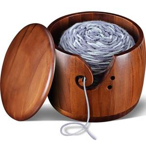 lot 6604 image: Foxyoo Yarn Bowl for Crocheting - 7x5in Large Wood Knitting Bowl with Lid, Crochet Accessories and Knitting Gadgets Supplies