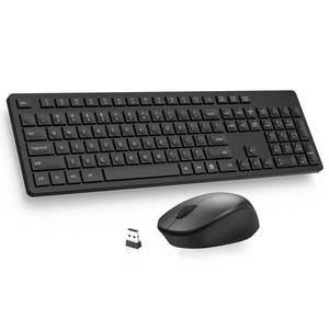 lot 6609 image: LeadsaiL Wireless Keyboard and Mouse Combo, Full-Sized Ergonomic Computer Keyboard, 2.4GHz Cordless Keyboard Silent Mouse Set with 2-in-1 USB Receiver, 12 FN Shortcuts for Windows Laptop, PCMac-Black