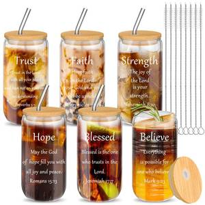 lot 6620 image: Maxcheck 6 Set 16 oz Christian Glass Cups with Lids and Straws for Women Mothers Day Bulk Gifts Iced Christian Tumblers Coffee Cup Inspirational Appreciation Gift for Church Birthday Mom Coworker