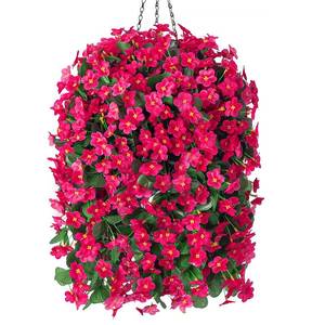 lot 6630 image: Artificial Fake Hanging Flowers Plants Baskets for Outdoor Outside Porch Decoration, Faux Silk Hotpink Realistic UV Resistant Orchid Long Vines in Planter for Spring Summer Home Patio Balcony