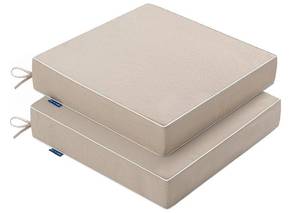 lot 6632 image: MIULEE Beige Outdoor Chair Cushions Set of 2, 19x19x3 Inch Waterproof Patio Seat Cushions for Outdoor Furniture Couch Sofa, 3 Year Color Fastness High Density Foam with Adjustable Ties