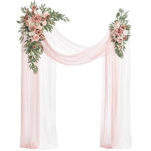 lot 6642 image: Lings moment Pink Artificial Wedding Arch Flowers Kit Pack of 4, 2pcs Hanging Flower Arrangement 2pcs Chiffon Drapes Ceremony Reception Spring Silk Rose Arbor Backdrop Floral Garden Outdoor Decor