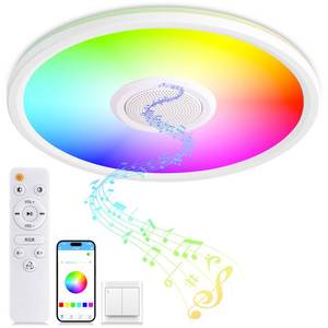 lot 6643 image: UprizeP RGB LED Ceiling Light, with Bluetooth Speaker, 24W 11Inch Smart Music Ceiling Lamp with App and Remote Control, 3000K-6500K Color Changing Lights Fixture for Child Bedroom Bathroom, White