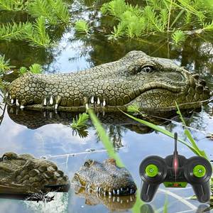 lot 6648 image: Akargol 2.4 GHz Remote Control Alligator Head Boat RC Boats - Large Resin Decoy and Floating Crocodile Head Toy Rechargeable Battery Prank Toys Remote Controlled Boat Lake & Pool