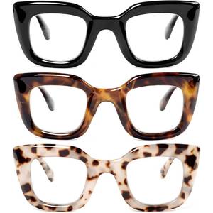 lot 6672 image: REAVEE 3 Pack Reading Glasses for Women Thick Frame, Blue Light Blocking Computer Stylish Cute Readers Cheaters with Spring Hinge, BlackPink LeopardPurple, 2.5