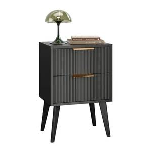 lot 6693 image: YAUKOMEL Black Nightstand,Mid Century Modern Bedside Table, Fluted Nightstand with 2 Drawers,Side Table with Wood Legs, End Table for Bedroom,Apartment,Dormitory,Small Space Black CTG55BK