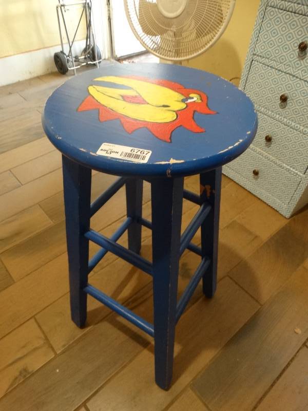 lot 6767 image: KU wooden bar stool.