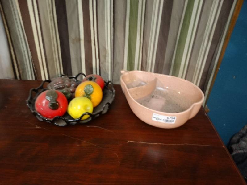 lot 6794 image: Bowl shaped pear and a glass fruit with platter.