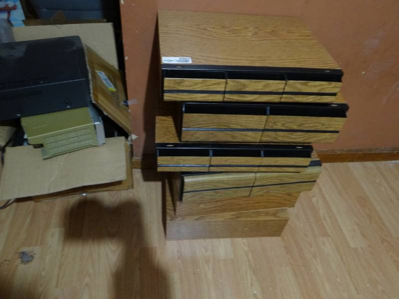 lot 6902 image: Huge lot of VHS tapes, rca camcorders, 2 VHS players, & cassette & VHS tape holders.