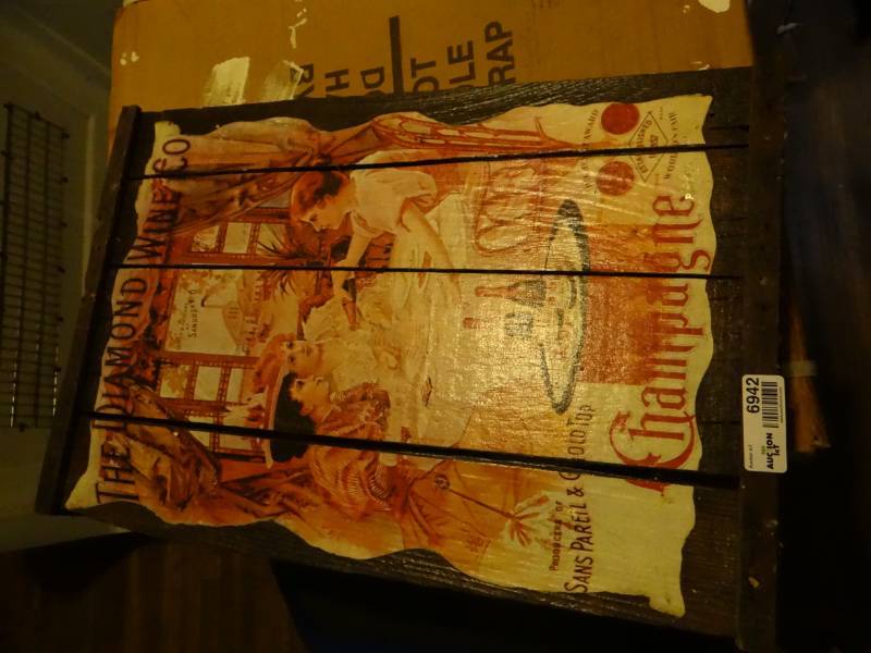 lot 6942 image: Wooden The Diamond wine company Champagne advertisment board.
