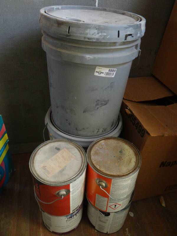 lot 6889 image: Lot of 2 5 gal buckets & 4 1 gal buckets various colors.