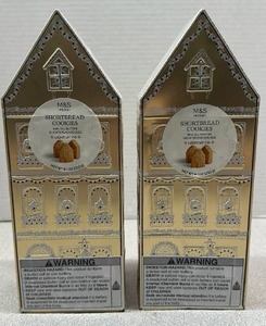 lot 6497 image: Lot of 2 M&S Food Shortbread Cookies Mini All Butter Shortbread Houses Light Up Tin 8.1 oz (Exp. 06242026 & 08262026)