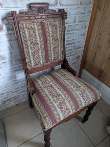lot 553 image: Eastlake Style Carved Walnut Side Chair with Floral Tapestry Upholstery