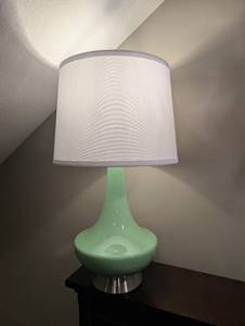 lot 1504 image: Mint Green Ceramic Table Lamp with White Drum Shade