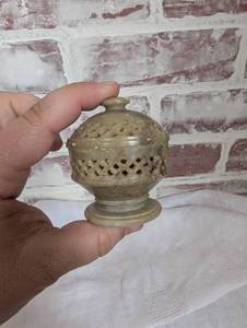 lot 3012 image: Hand-Carved Soapstone Incense Burner with Lid