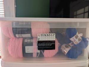 lot 3513 image: Mixed Yarn Lot includes Stacks Up 49 Quart Storage Drawer - Lot 1