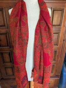 lot 4502 image: Pashmina Silk Blend Paisley Shawl Scarf in Red