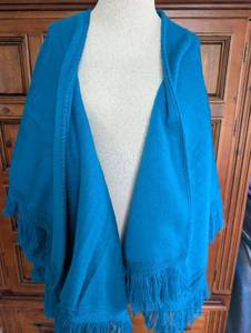 lot 4503 image: Teal Blue Wool Wrap Shawl with Fringe Trim