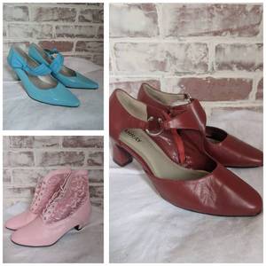 lot 4514 image: Bella Vita Womens Blue Mary Jane Heels &amp Pink Lace Ankle Boots Set - 3 ct Unknown Size (XL)
