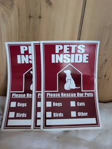 lot 8705 image: Pets Inside Please Rescue Our Pets Emergency Alert Signs - Bulk Lot