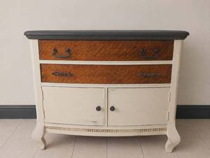 Curved Front Sideboard Cabinet with Wood Top - 35x19x30 in