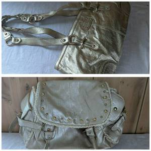 lot 4552 image: The Sak Metallic Leather Shoulder Bag  Additional Gold Metallic Bag - 2 ct