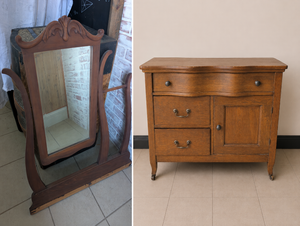 lot 503 image: Wooden Sideboard Cabinet with Drawers and Doors (with mirror) - 32x19x30&nbsp in