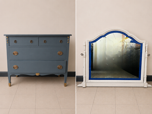 lot 506 image: Abernathy Furniture Colonial Style Painted Dresser with Brass Hardware (with mirror)- 44x22x34 in
