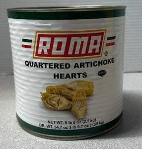 lot 6390 image: Roma Quartered Artichoke Hearts 5 lb 8 oz Can (Exp. 03142028)