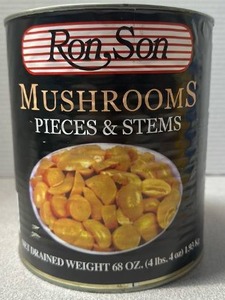 lot 6391 image: Ron Son Mushrooms Pieces & Stems 68 oz Drained Weight (Exp. 912029)