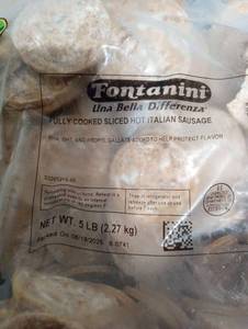lot 6725 image: Fontanini Una Bella Differenza Fully Cooked Sliced Hot Italian Sausage 5 LB